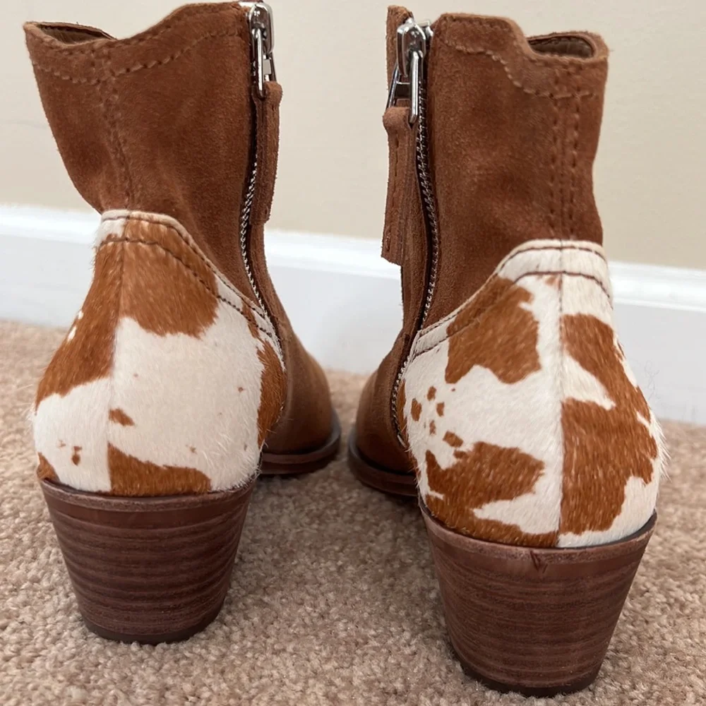 NEW Dolce Vita Senica Brown Suede Leather Cow Print Ankle Boots - Picture 7 of 10
